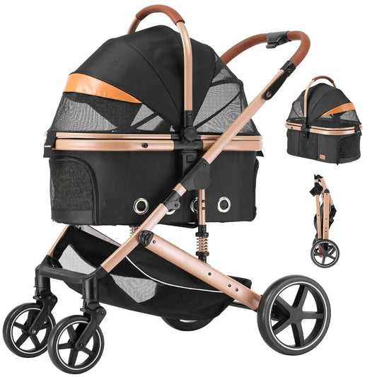4-in-1 Folding Pet Stroller with Detachable Carrier, Reversible Canopy, All-Terrain Wheels for Small to Medium Dogs up to 45 lbs Happy Tails Pet Shop Store