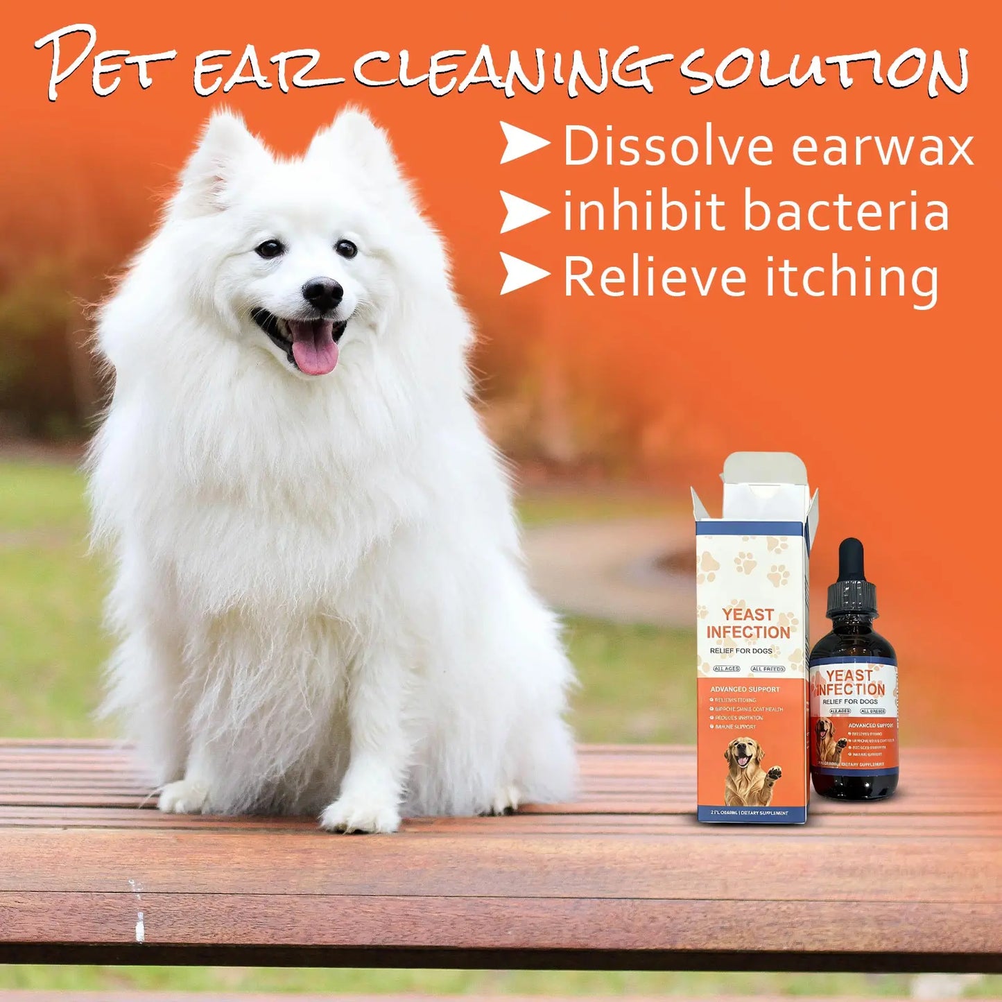 Juego de gotas limpiadoras de oído para mascotas, gotas líquidas vitamínicas, solución de limpieza diaria de oídos con suplemento multivitamínico para la salud de los perros