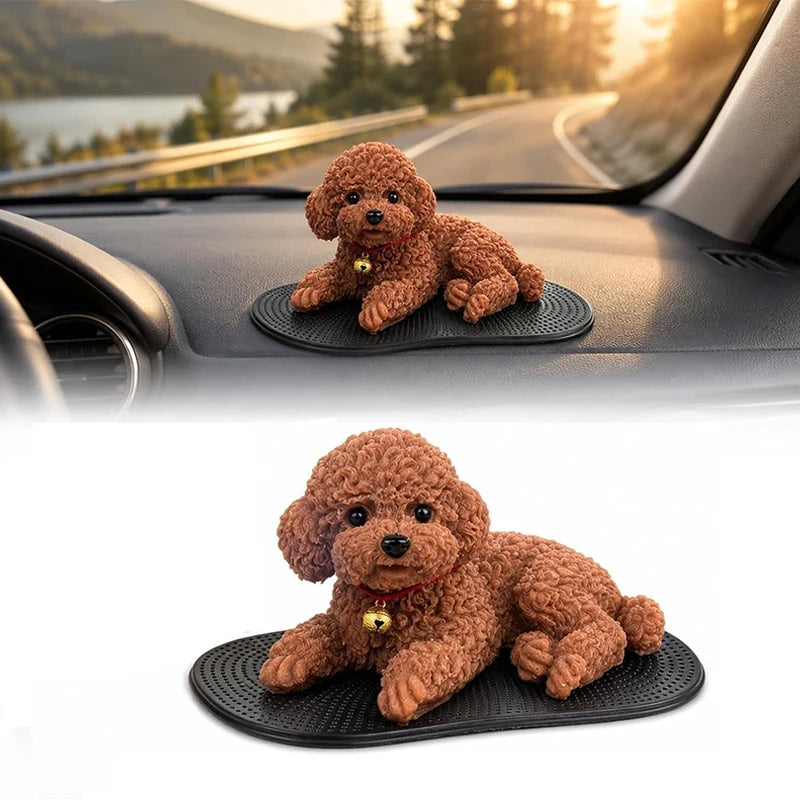 Soft Squeezable Silicone Teddy Dog Dashboard Ornament Lying Puppy Figurine With Anti‑slip Mat Solid Model Car Home Desktop Decor Happy Tails Pet Shop