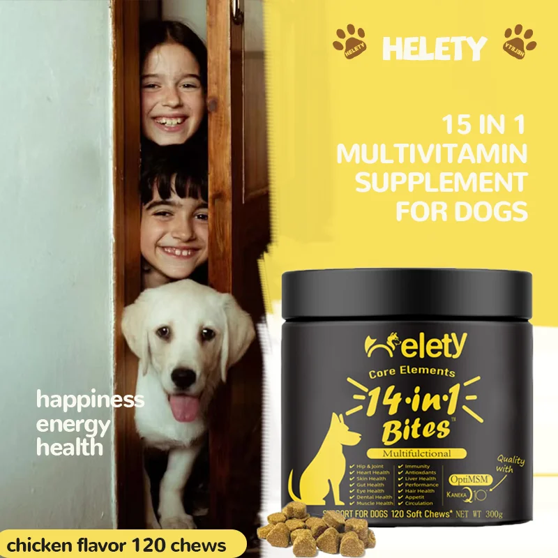 14-in-1 Dog Multivitamin Supplement with Glucosamine & Probiotics - Hip & Joint Support, Digestive Health, Immune Support, Heart Happy Tails Pet Shop Store