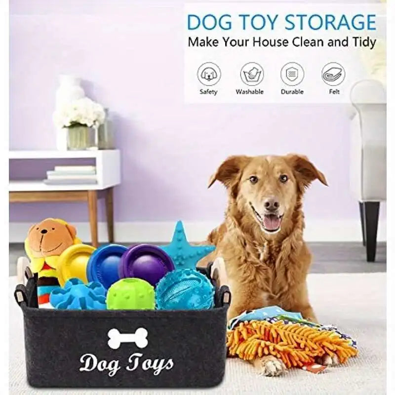Felt Pet Toy Organizer Box with Handles Storage Basket For Organizing Toys, Leashes, Clothes Home Storage Box