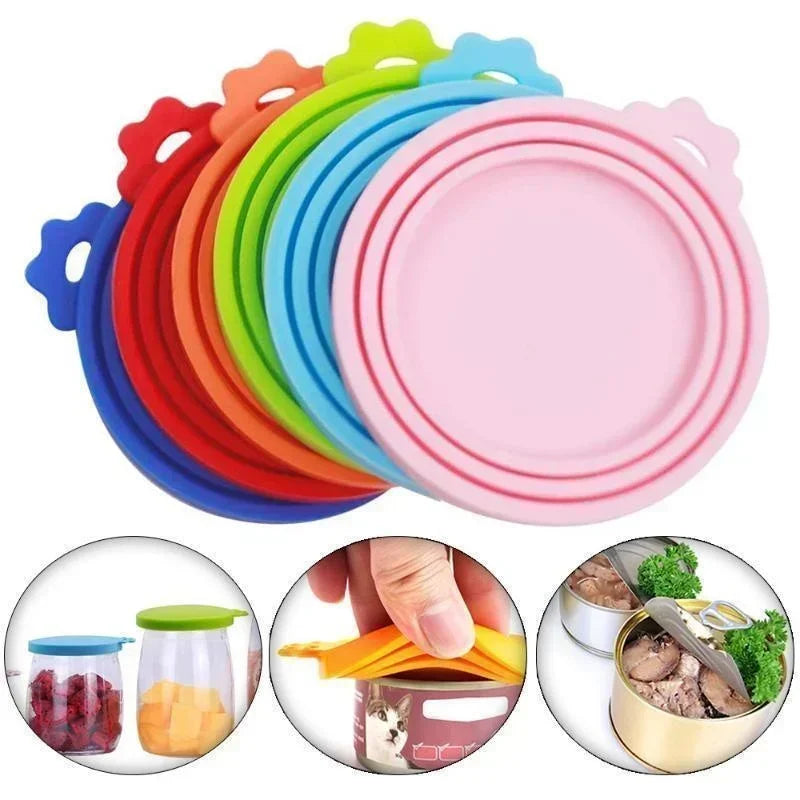 5 couvercles en silicone pour conserves fraîcheur, compatibles avec les boîtes pour chats et chiens. Couvercles en silicone 3 en 1 pour conserver la fraîcheur des aliments. Couvercles hermétiques en silicone pour boîtes pour chiens. 