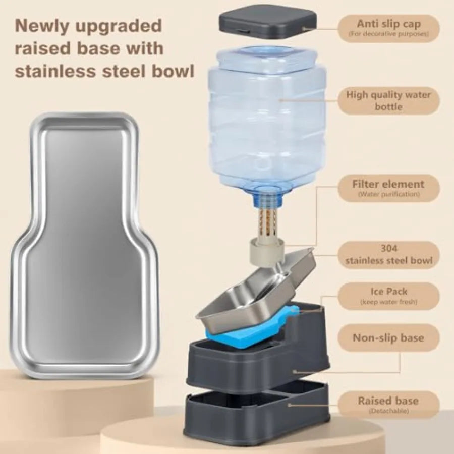 Dispensador automático de agua para mascotas de 1.6 galones, bebedero por gravedad para perros y gatos con recipiente de acero inoxidable, alimentación para cachorros de gran capacidad