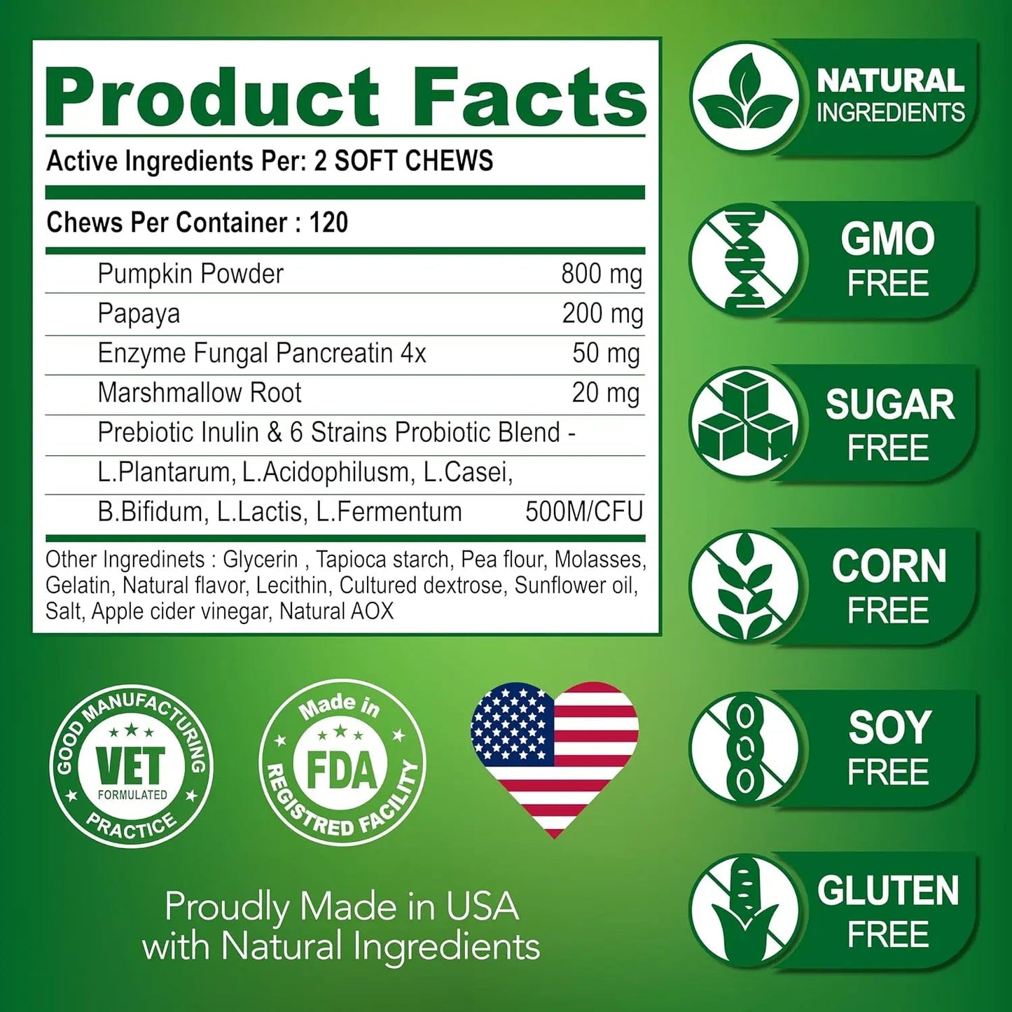 【120 Chews】Probiotics for Dogs-  - Relieve stomach sensitivity and dog gut health probiotics - Digestive Remedies Happy Tails Pet Shop Store