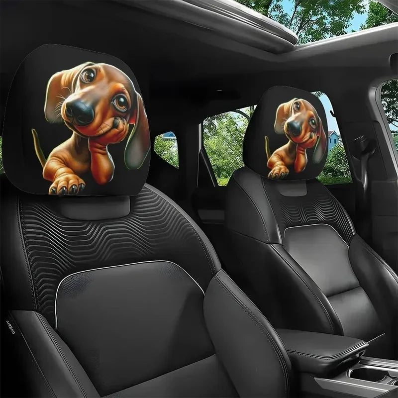 2PCS Cute Dachshund Dog Car Headrest Covers, Stain & Oil Resistant Elastic Protector, Comfortable Universal Fit for All Cars