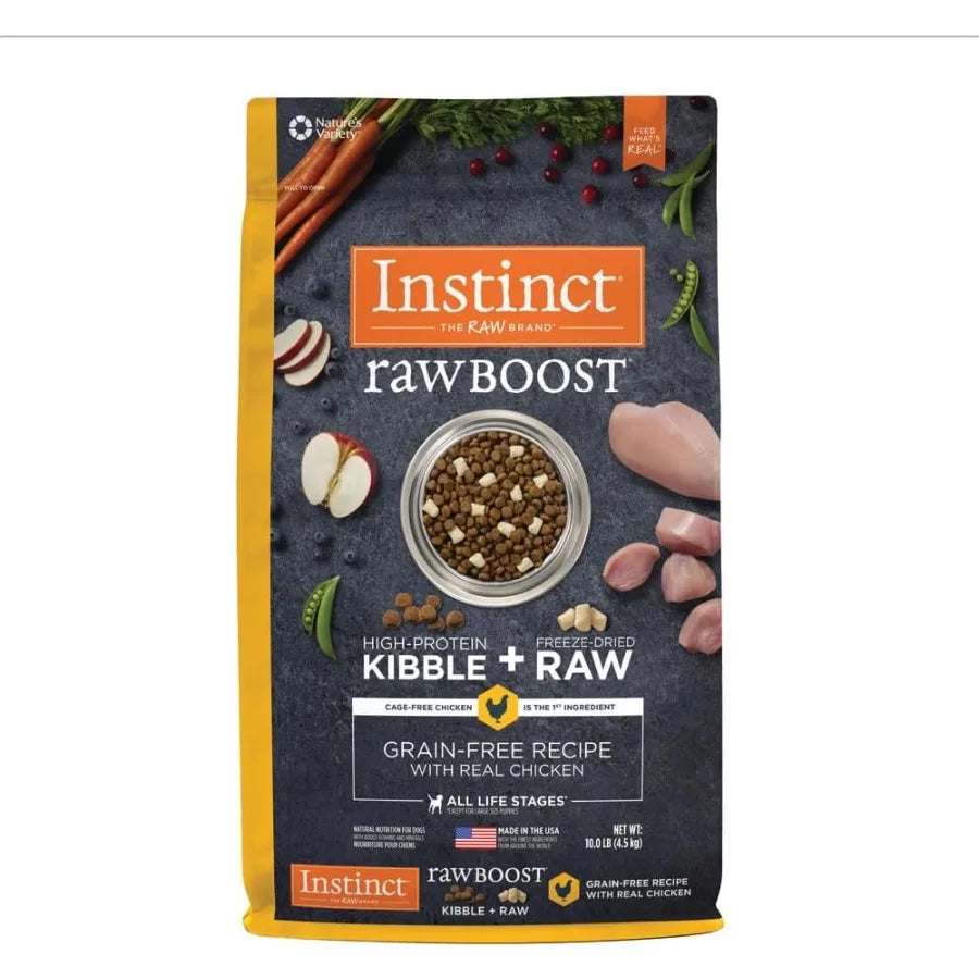 Ração Natural Seca para Cães Raw Boost com Pedaços Liofilizados, Receita Sem Grãos com Alto Teor de Proteína - Frango de Verdade, Saco de 4,5 kg