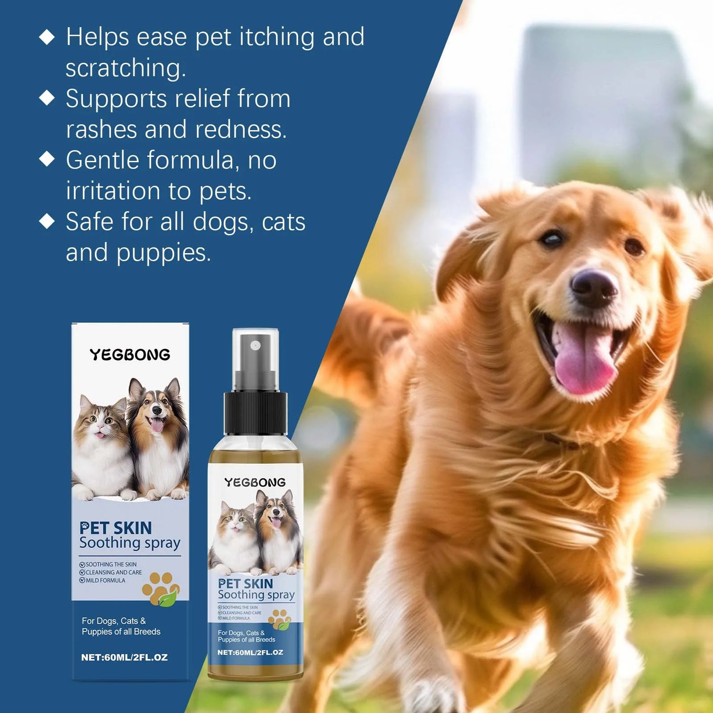 Pet Skin Care Spray Relieve Itching Soothe Irritation Moisturizing Topical External Use Mild Dog Cat Skin Smooth Care Spray 60ml