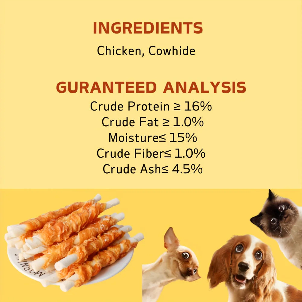 100g/400g(3.53oz/14.11oz) Palitos de cuero crudo envueltos en pollo, Premios para perros pequeños, medianos y grandes, Hechos con pollo real,