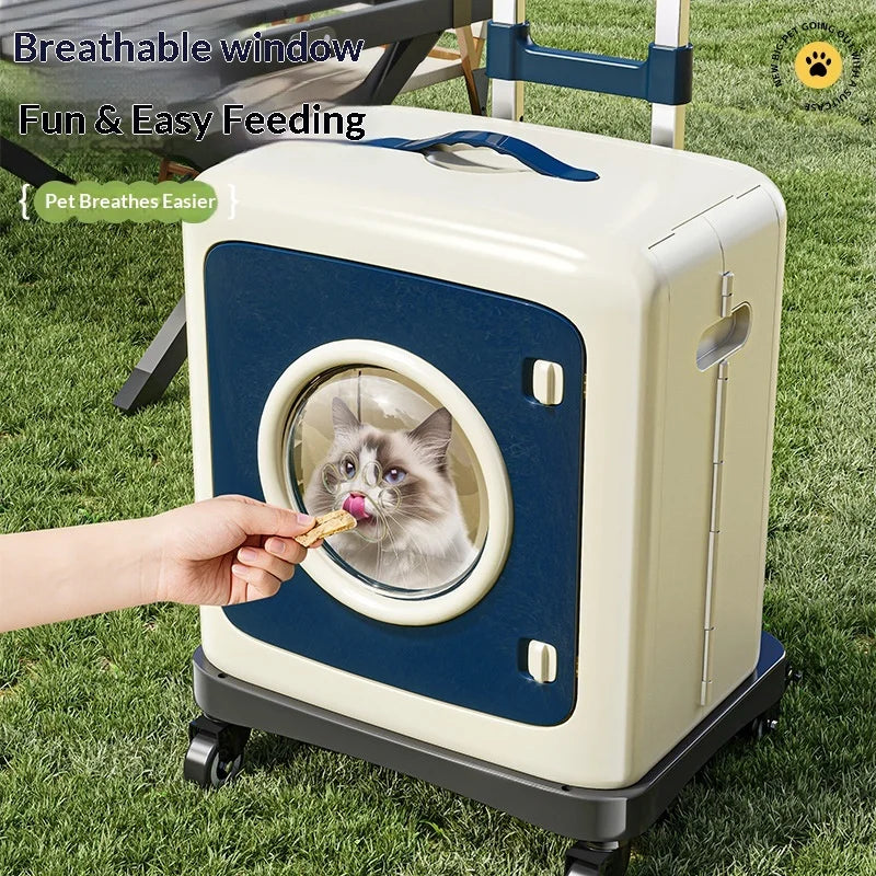 Cochecito para mascotas plegable transpirable para gatos y perros, transportín de viaje con ruedas, ventana de malla grande, portátil, ligero, a prueba de golpes
