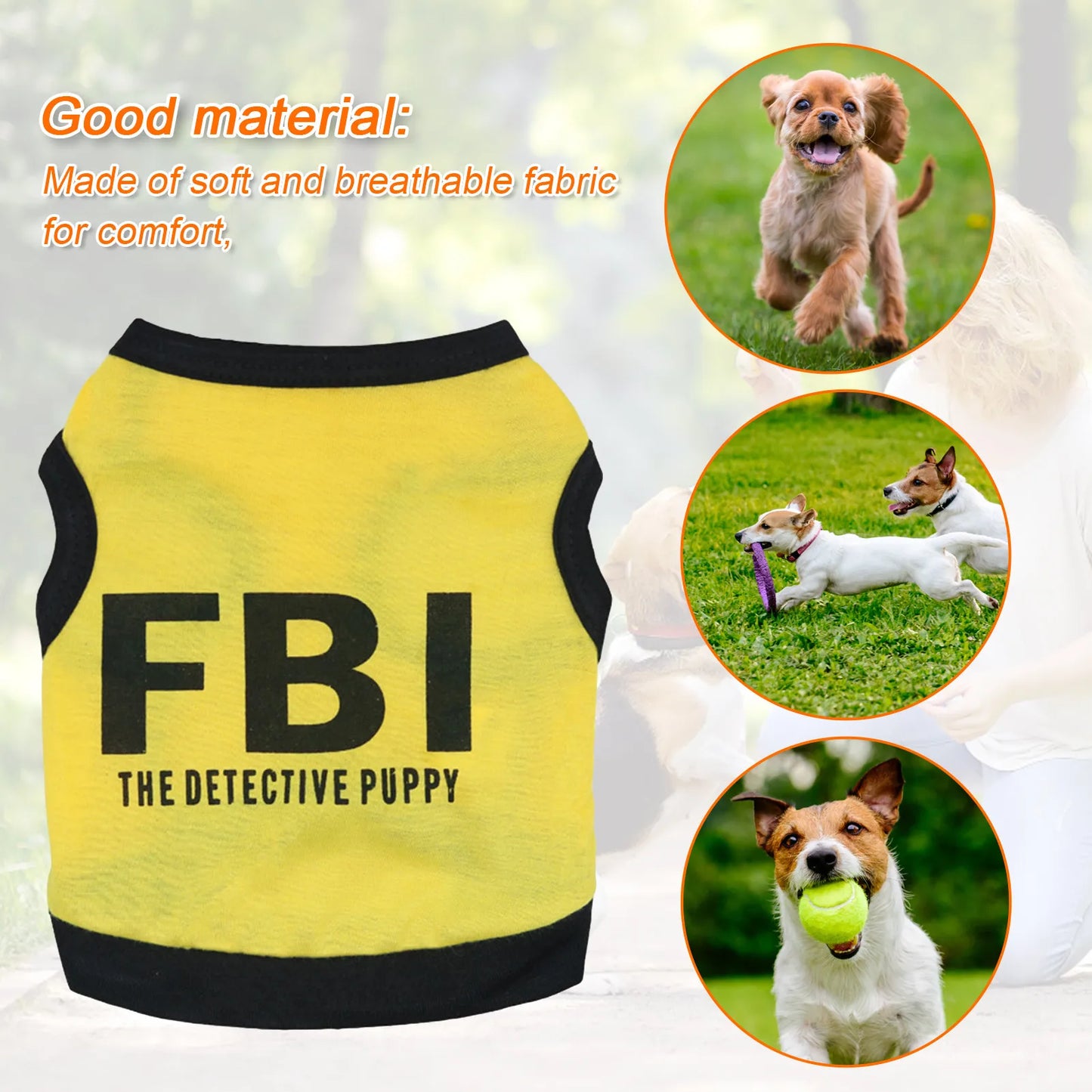 Ropa de verano para perros transpirable de algodón con estampado de letras camuflaje FBI, chaleco tipo camiseta para perros pequeños XS-L, chalecos de policía para cachorros