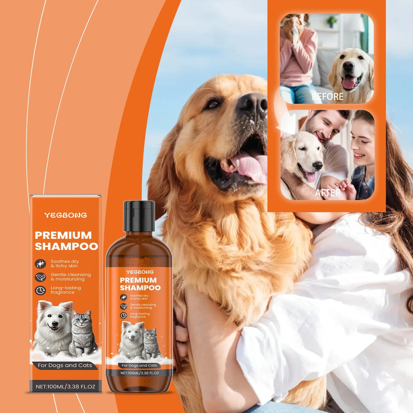 Champú natural para mascotas para perros y gatos, fórmula derivada de aceite de coco, elimina olores y enredos, repelente de pulgas e insectos,