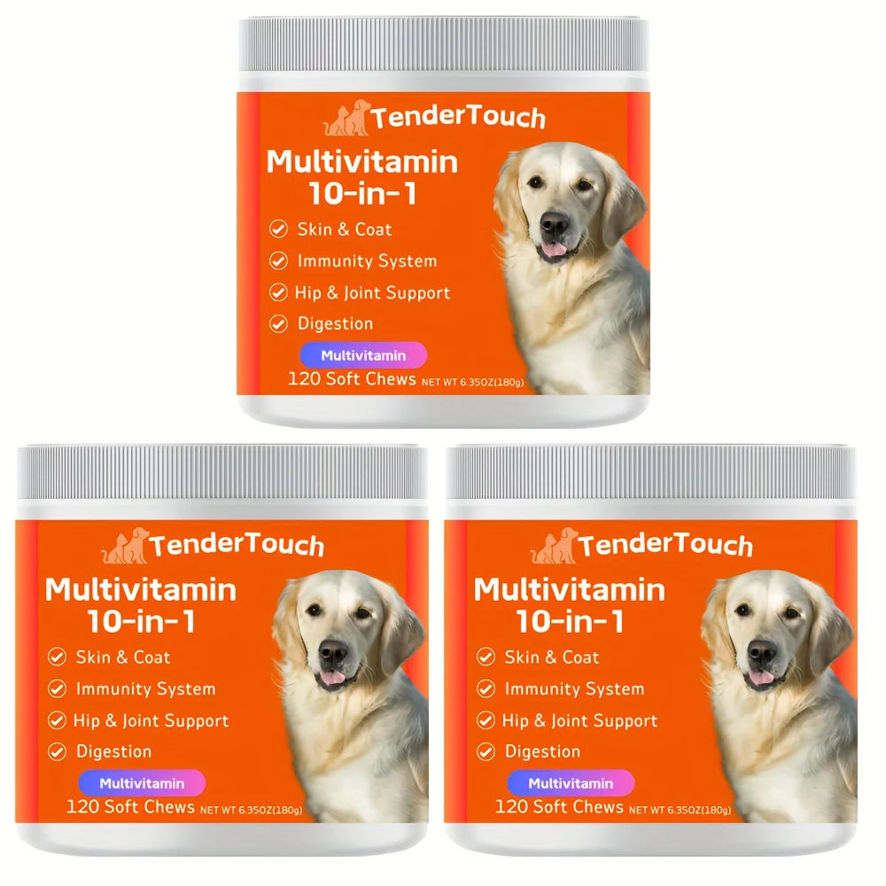 360 Chews - 3 Pack (3 x 180g/6.35oz) 540g/19.1oz - TenderTouch Multivitamin Dog Supplement, Digestive Enzymes, Grain Free Dog Happy Tails Pet Shop Store