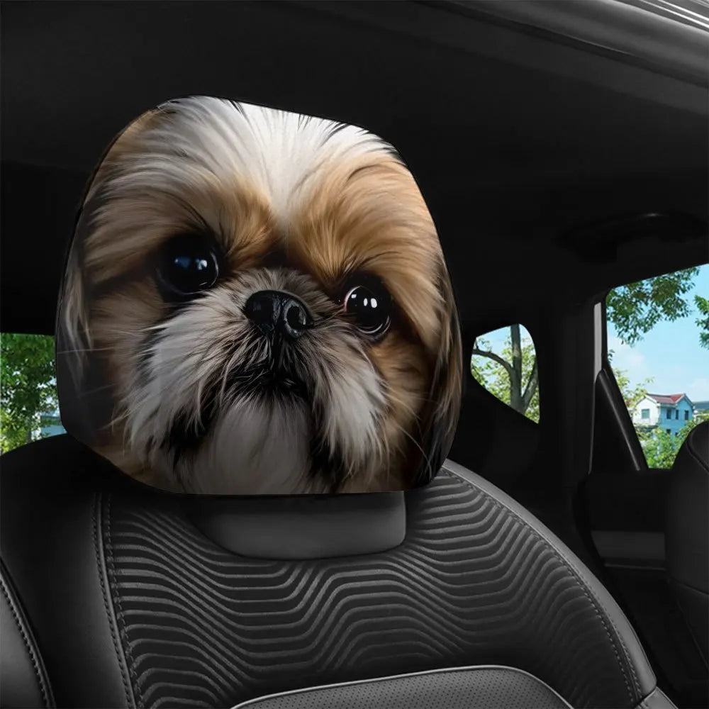 1-Piece Set Shih Tzu Dog Exquisite Print Car Headrest Covers Soft Polyester Machine Washable Easy Install
