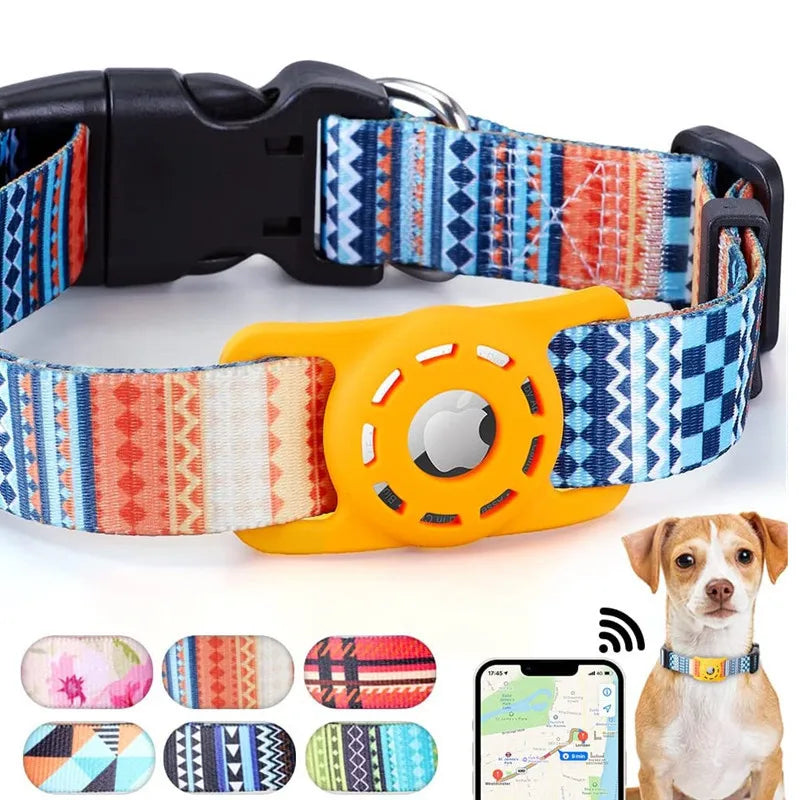 Digital Print Pet Collar with AirTag Holder,Compatible with Apple AirTag, Adjustable Anti-Lost GPS Tracking Collar for Cats Dogs