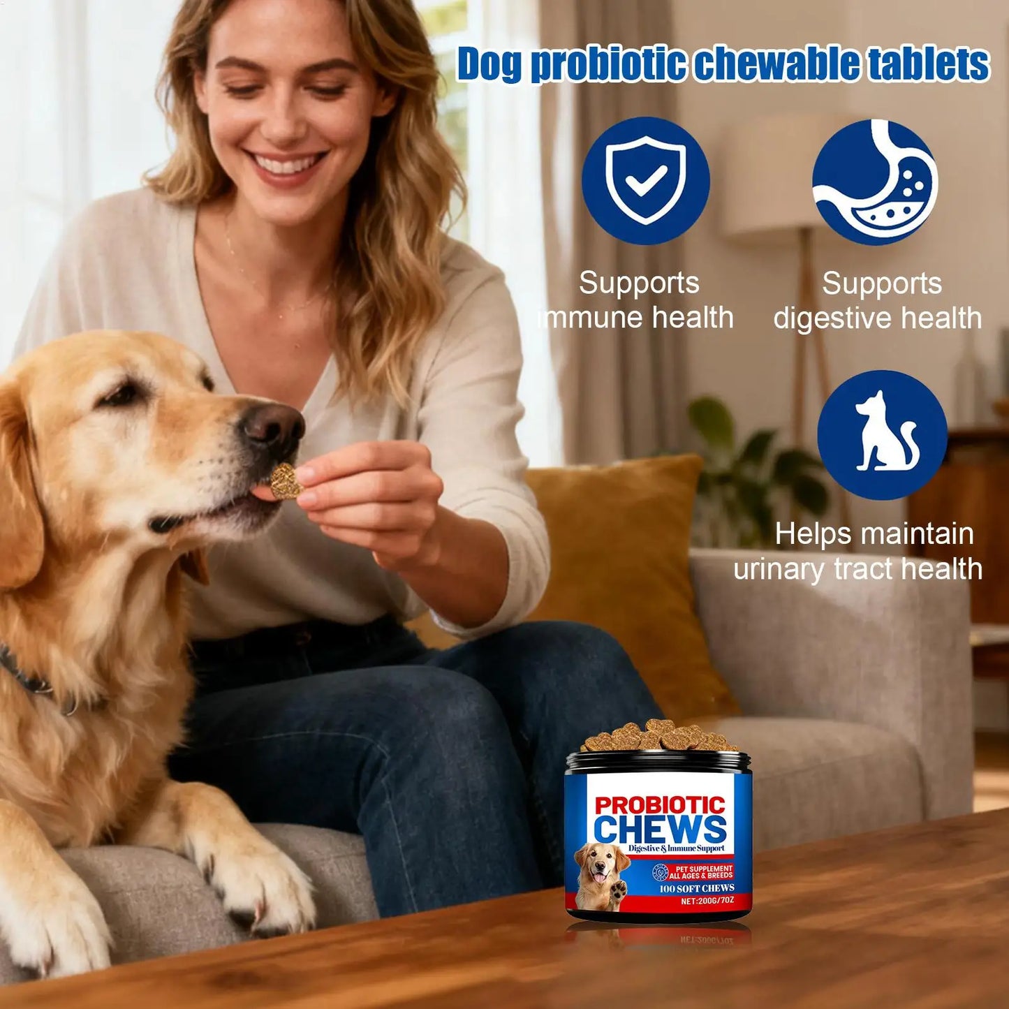 Complément alimentaire pour la santé intestinale des chiens 200 g, friandises saines, soins naturels pour la peau, santé digestive, comprimés à mâcher après les repas, changements de saison