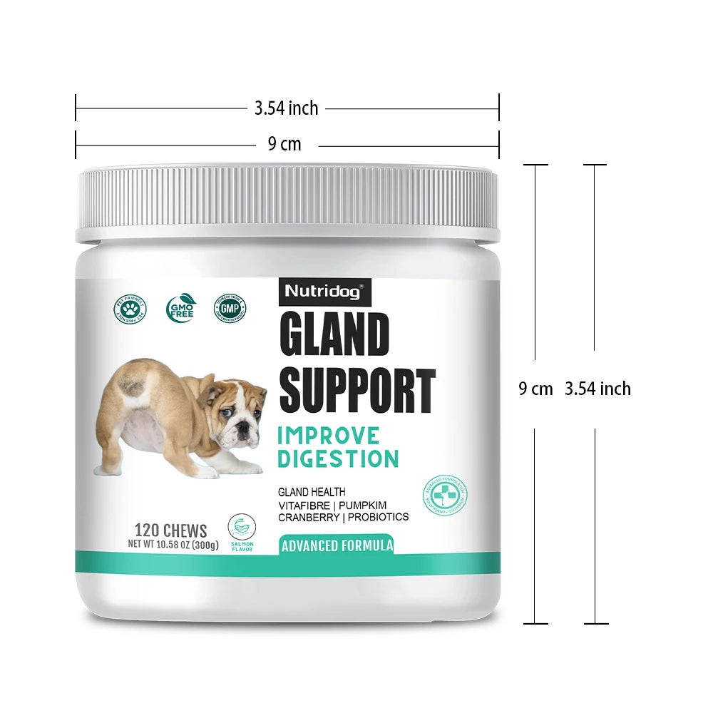 NUTRIDOG Dog Anal Gland Support  Pumpkin Seed Probiotics Digestive Enzymes Scoot Relief Digestive Health 120 PCS/Bottle Happy Tails Pet Shop Store