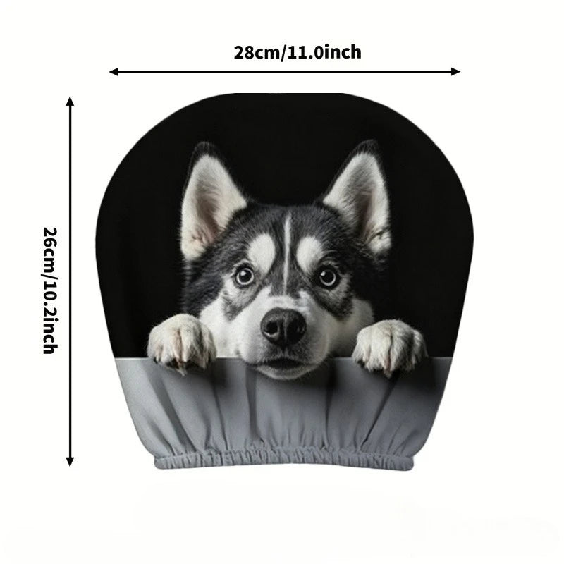 Husky Dog Print Car Headrest Cover 2pcs Cute Husky Pattern Easy Install Seat Protector