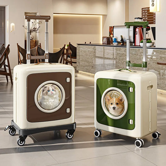 Poussette pour animaux pliable et respirante pour chats et chiens, sac de voyage à roulettes avec grande fenêtre en filet, portable, légère et antichoc