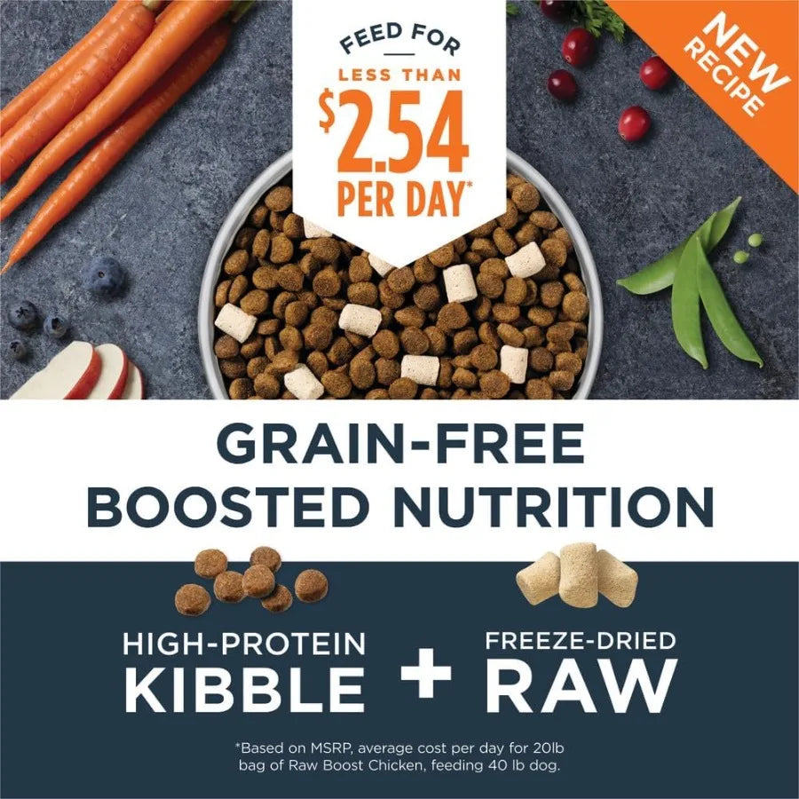 Ração Natural Seca para Cães Raw Boost com Pedaços Liofilizados, Receita Sem Grãos com Alto Teor de Proteína - Frango de Verdade, Saco de 4,5 kg