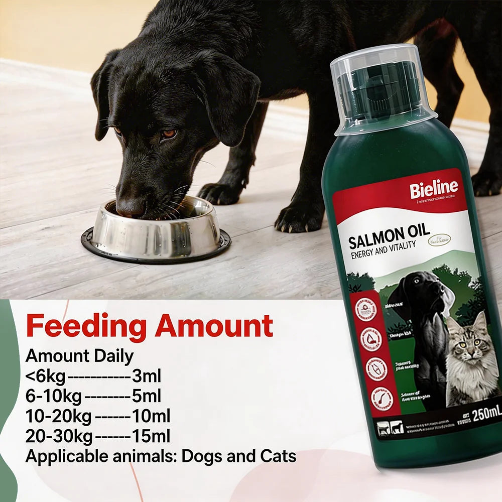 Bioline 250ml SALMON OIL Fish Oil for Dogs & Cats Omega 3 Fatty Acids EPA & DHA for Pets Sensitive Skin Coat Health 8.45 oz