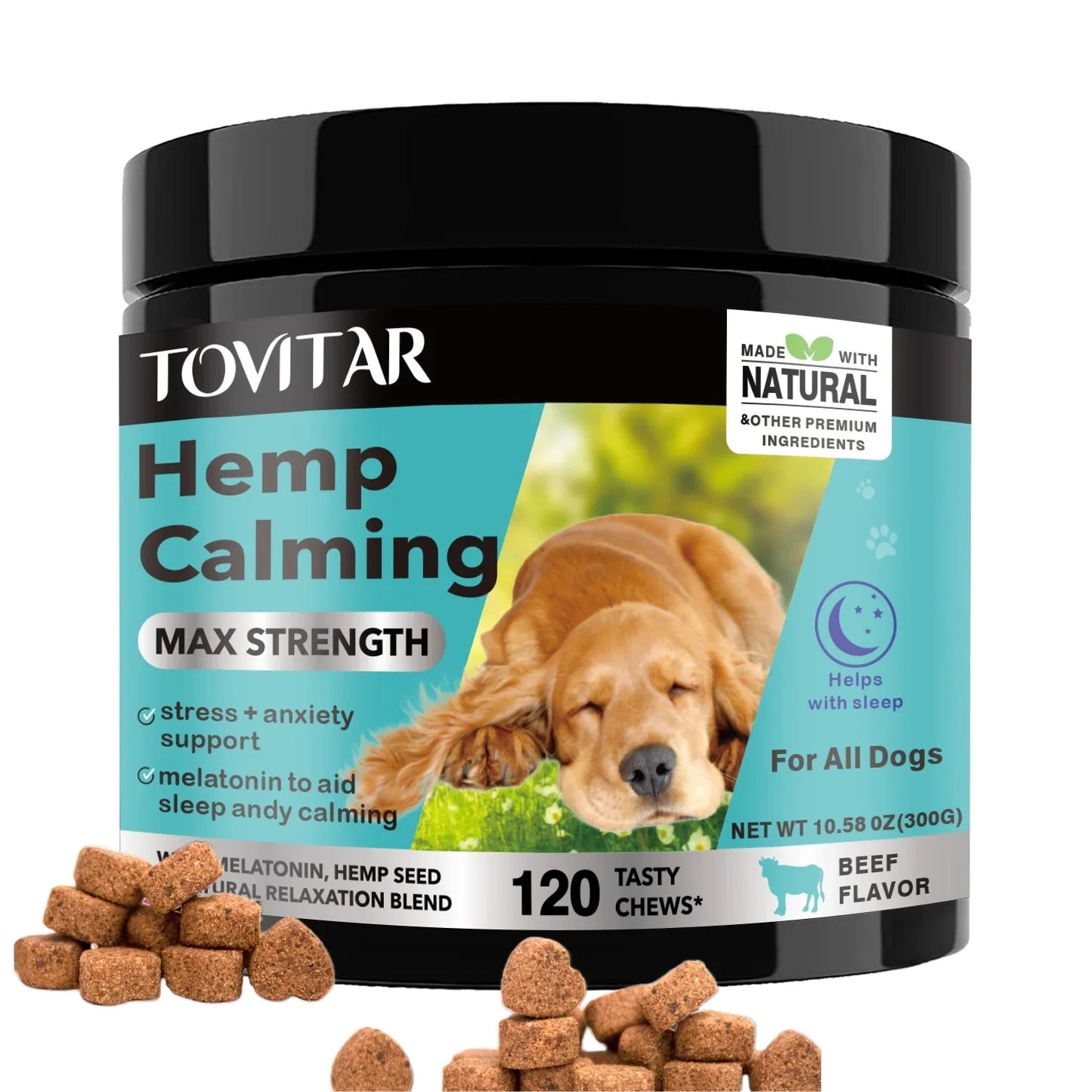 Dog Calming Chews, Helps With Dog Separation, Barking, Stress, Sleep Calming Aid Treats, For All Breeds & Sizes - Pet Food&Pet Snacks-120 Beef Soft Chews