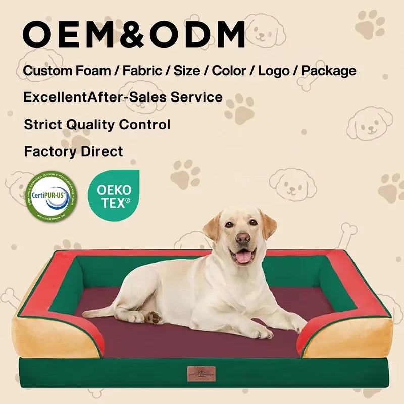 Orthopedic Dog Bed Waterproof Egg Crate Foam Pet Sofa Patchwork Crystal Velvet for Retailers Custom Large Dog Bed Factory