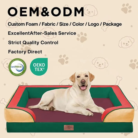 Orthopedic Dog Bed Waterproof Egg Crate Foam Pet Sofa Patchwork Crystal Velvet for Retailers Custom Large Dog Bed Factory Happy Tails Pet Shop