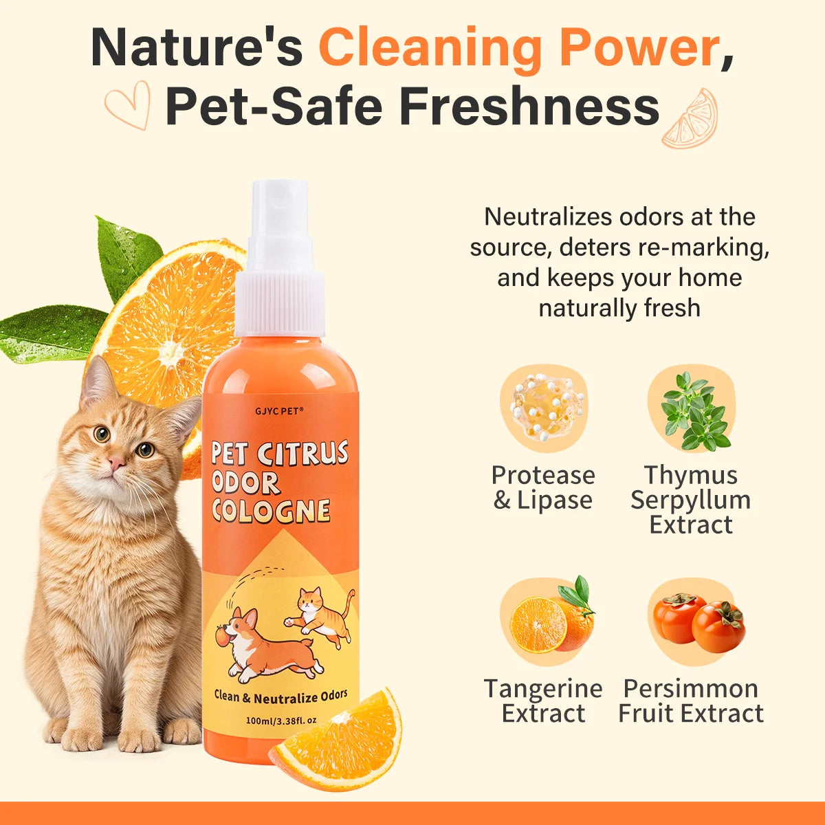 GJYC PET Citrus Scent Pet Urine Stain Home Deodorizing Cleaner Spray Odor Eliminator Deep Deodorize For Dogs Cats Happy Tails Pet Shop Store