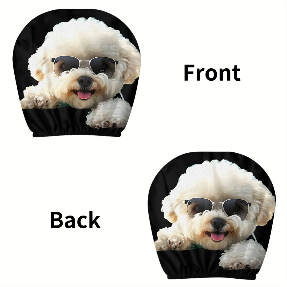2pcs, Glasses Cute Pet Dog Print Car Headrest Covers, Interior Decoration, Elastic Design, No Filling Material, Easy Installatio
