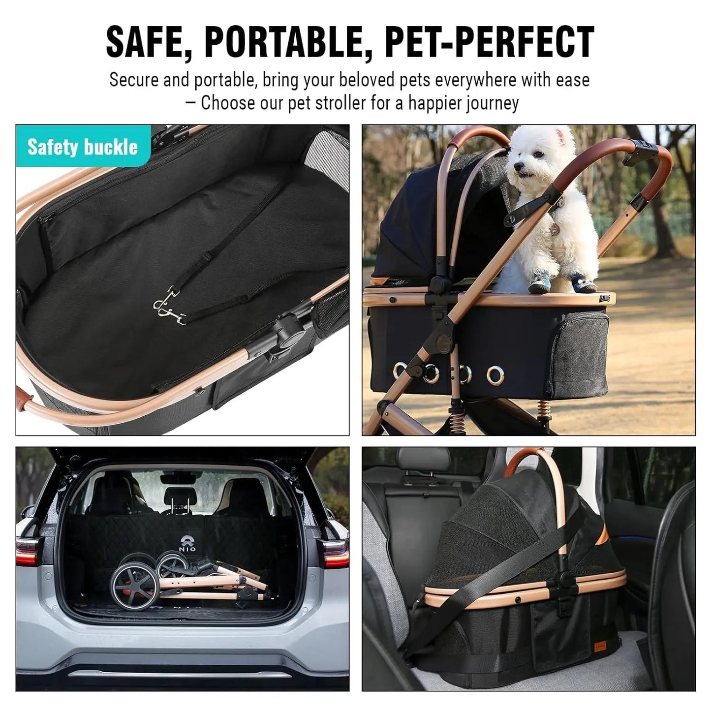 4-in-1 Folding Pet Stroller with Detachable Carrier, Reversible Canopy, All-Terrain Wheels for Small to Medium Dogs up to 45 lbs Happy Tails Pet Shop Store