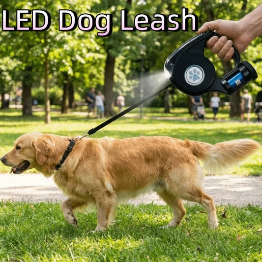 Plastic Automatic Retractable Dog Leash Extendable Adjustable LED Dog Leash With Garbage Bag Anti-Slip Handle Dog Harness Strap