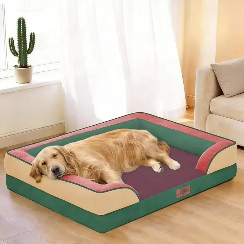 Orthopedic Dog Bed Waterproof Egg Crate Foam Pet Sofa Patchwork Crystal Velvet for Retailers Custom Large Dog Bed Factory