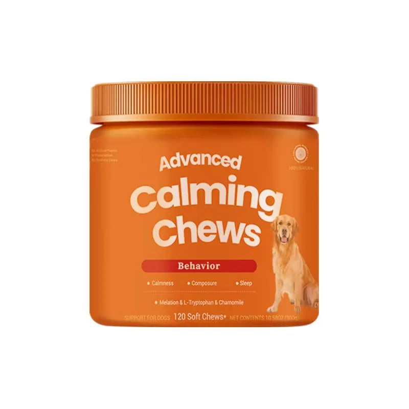 120 masticables calmantes para perros, golosinas naturales para aliviar la ansiedad con melatonina, L-triptófano y manzanilla, suplementos calmantes para perros
