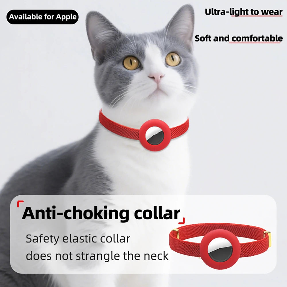 Cute Breakaway Cat Collar Elastic GPS Tracker Kitten Collar with Air Tag Holder Case Adjustable 5-12in Pets Collars for Cats