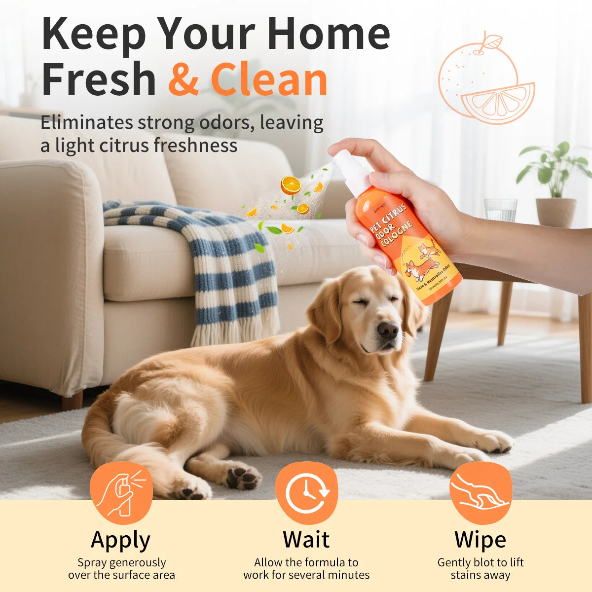 GJYC PET Citrus Scent Pet Urine Stain Home Deodorizing Cleaner Spray Odor Eliminator Deep Deodorize For Dogs Cats Happy Tails Pet Shop Store