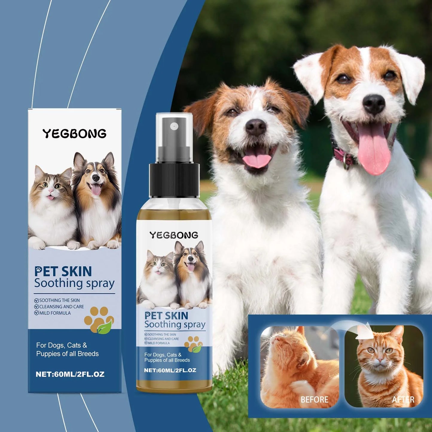 Pet Skin Care Spray Relieve Itching Soothe Irritation Moisturizing Topical External Use Mild Dog Cat Skin Smooth Care Spray 60ml