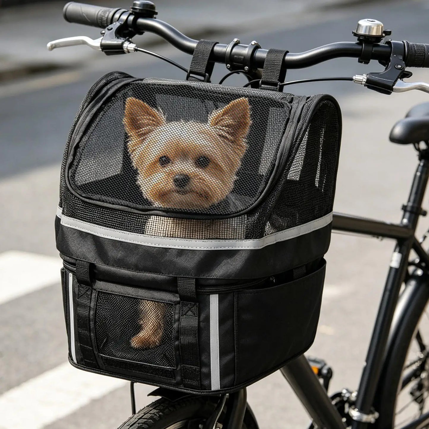 Bike Dog Basket Pet Bicycle Handlebar Carrier with Window Reinforced Pet Bicycle Basket For Daily Outdoor Pet Travel