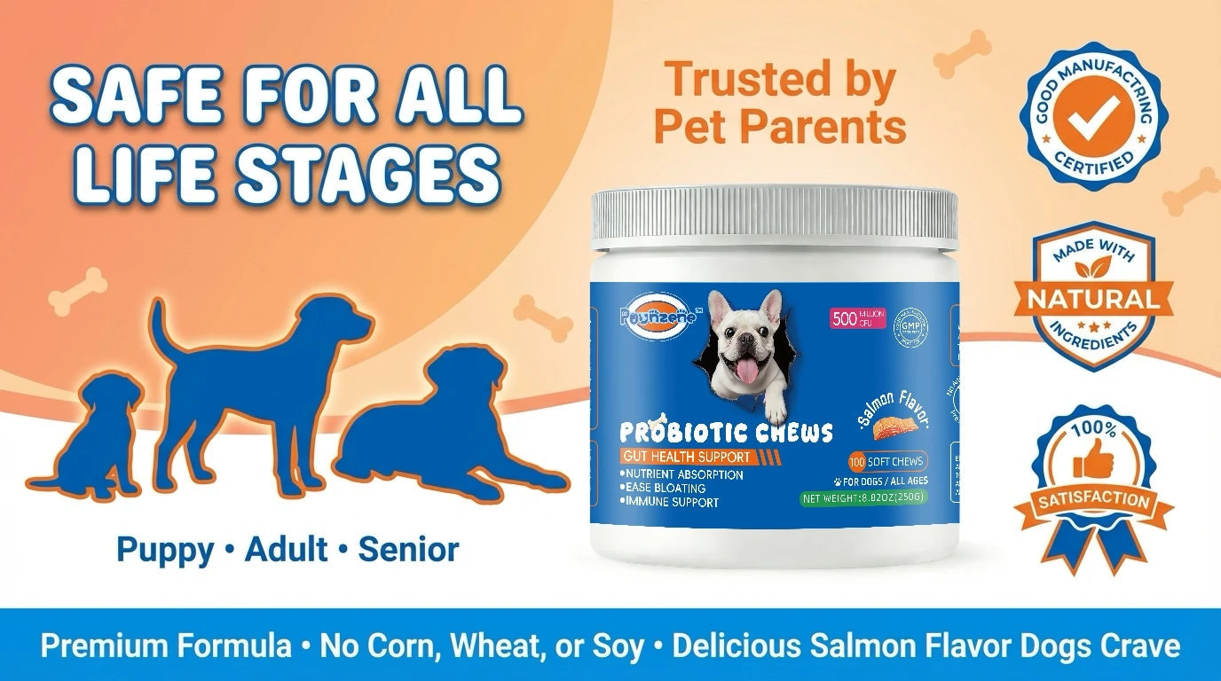 【100 Chews】Probiotics for Dogs-  - Relieve stomach sensitivity and dog gut health probiotics - Digestive Remedies Happy Tails Pet Shop Store