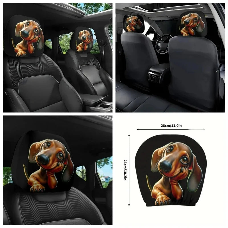 2PCS Cute Dachshund Dog Car Headrest Covers, Stain & Oil Resistant Elastic Protector, Comfortable Universal Fit for All Cars
