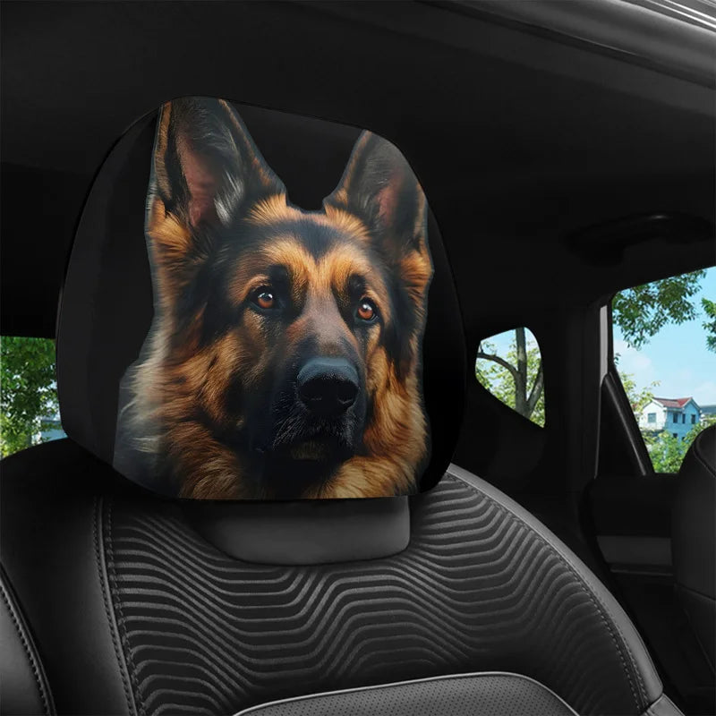 1/2 Pcs Car Headrest Covers With German Shepherd Dog Pattern For Car Interior Decoration