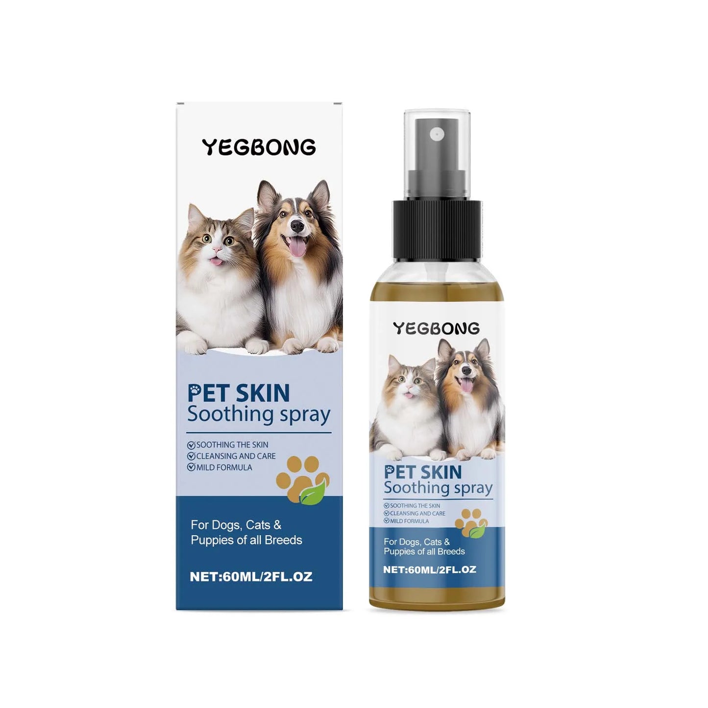 Pet Skin Care Spray Relieve Itching Soothe Irritation Moisturizing Topical External Use Mild Dog Cat Skin Smooth Care Spray 60ml