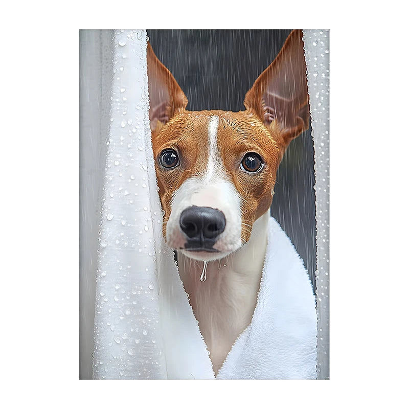 Cute Shower Dog Bathroom Decor Poster Dog in Bathtub Print Animal Murals Canvas Painting for Home Decor Dog Lover Gifts