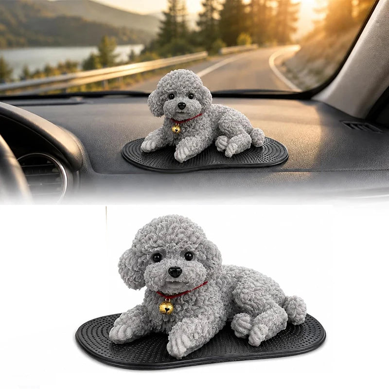 Soft Squeezable Silicone Teddy Dog Dashboard Ornament Lying Puppy Figurine With Anti‑slip Mat Solid Model Car Home Desktop Decor Happy Tails Pet Shop