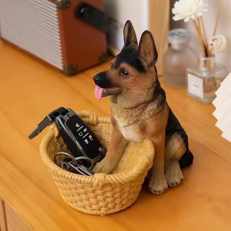 New Cute Dog Shaped Key Holder Ornaments Home Office Decorations German Shepherd Dog Statue Entryway Key Organizer Xmas Men Gift Happy Tails Pet Shop
