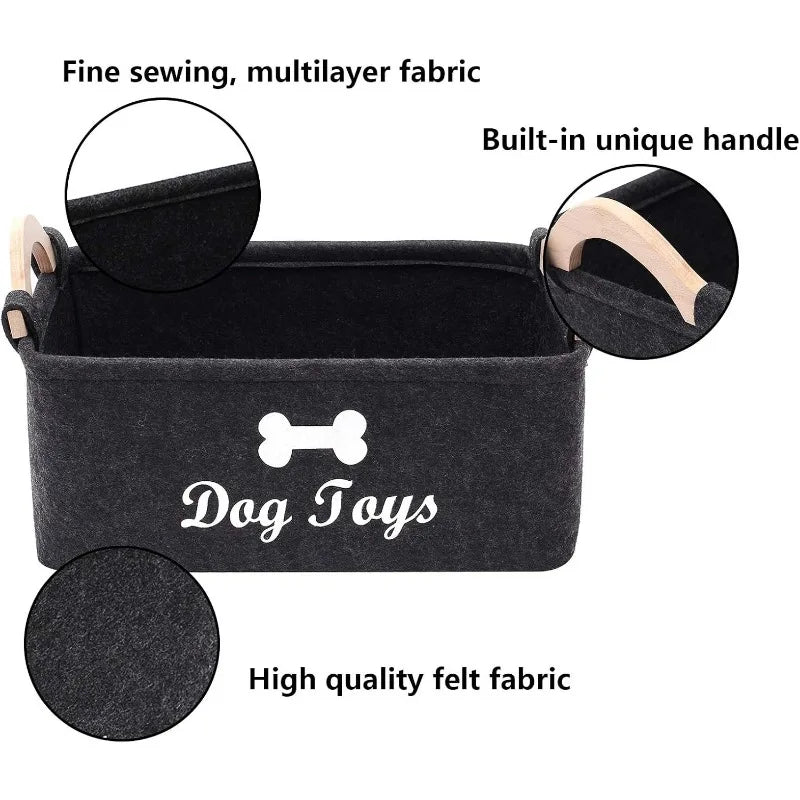 Felt Pet Toy Organizer Box with Handles Storage Basket For Organizing Toys, Leashes, Clothes Home Storage Box