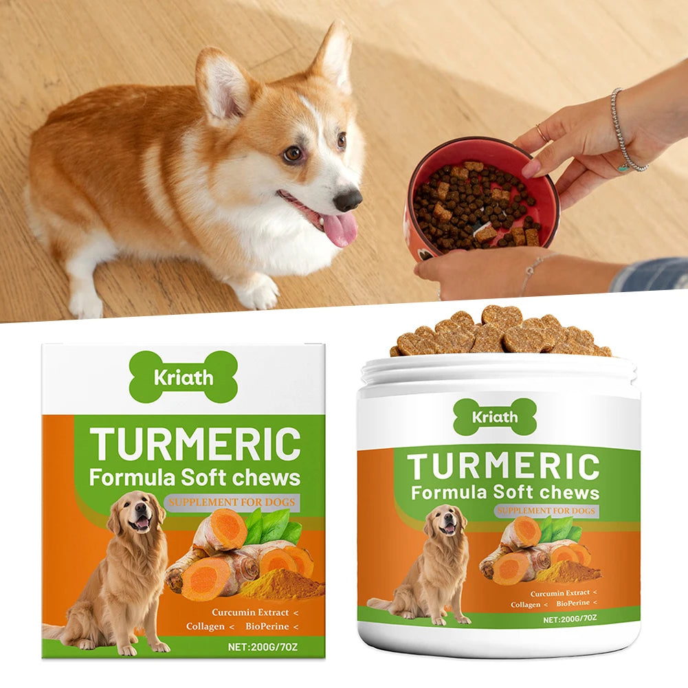 200 g de masticables suaves de cúrcuma orgánica para perros, alta absorción, antiinflamatorio natural, suplemento para articulaciones de cadera para perros, productos de cuidado