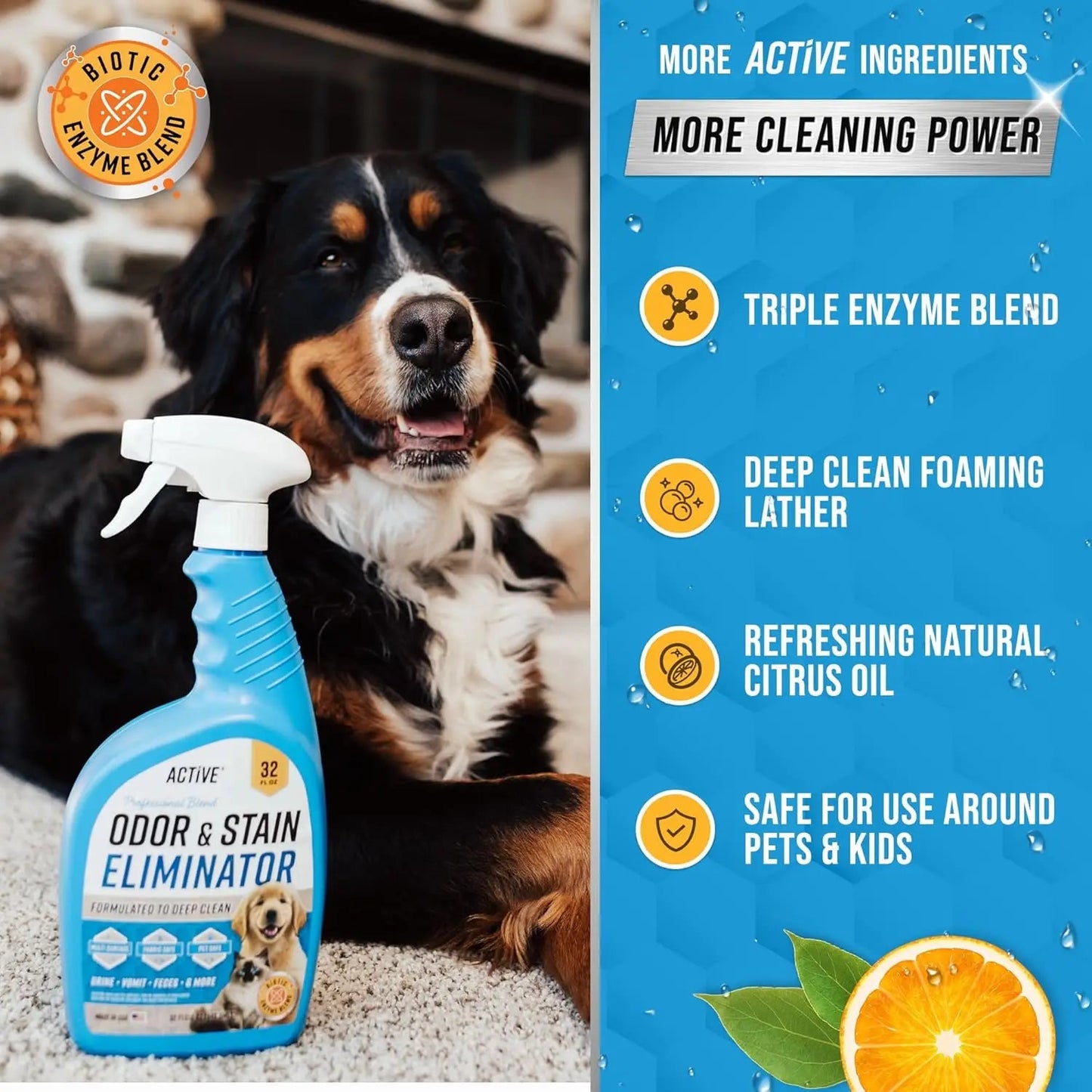 32 oz Enzyme Cleaner for Pet Urine & Stains, Natural Citrus Spray for Carpets, Upholstery, Hardwood - Odor Eliminator Happy Tails Pet Shop Store