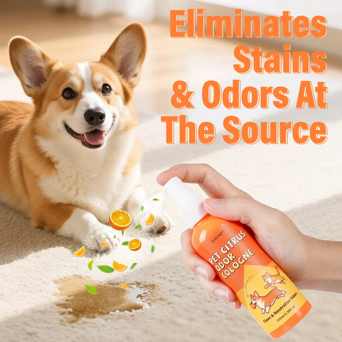 GJYC PET Citrus Scent Pet Urine Stain Home Deodorizing Cleaner Spray Odor Eliminator Deep Deodorize For Dogs Cats Happy Tails Pet Shop Store