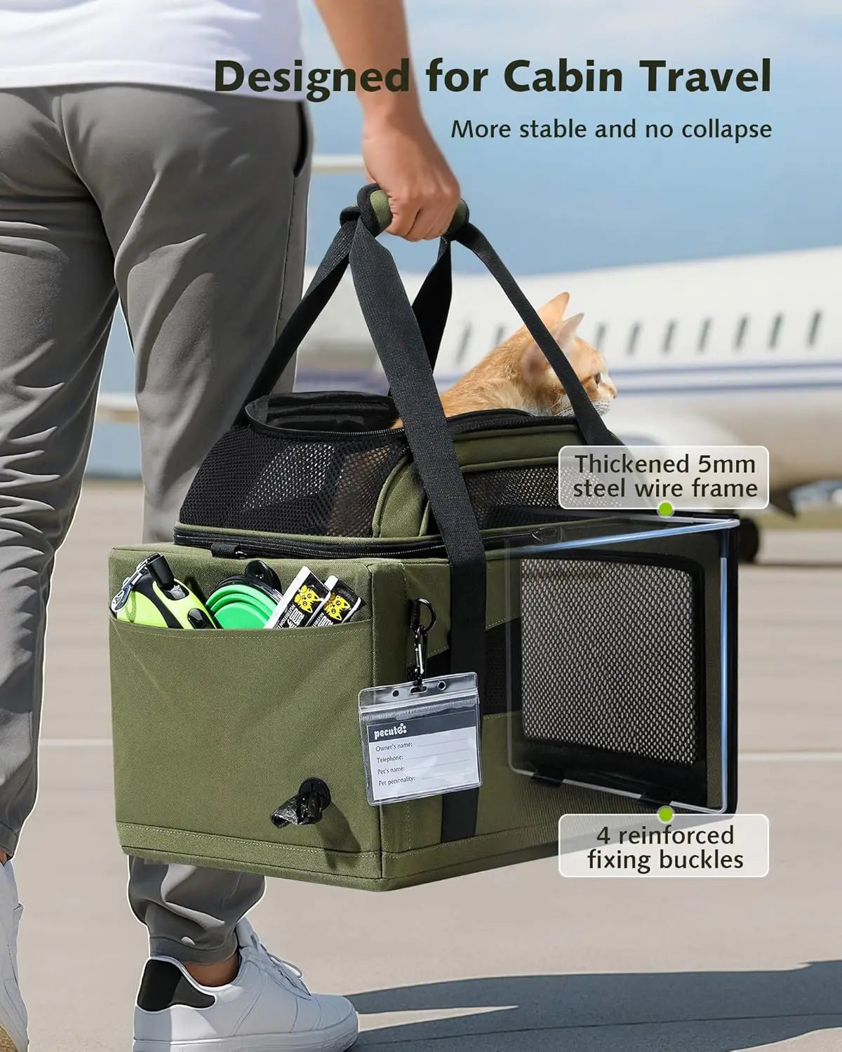 Expandable Airline-Approved Pet Carrier for Small Dogs and Cats, Breathable Soft-Sided with Locking Zippers, Leakproof Pee Pad