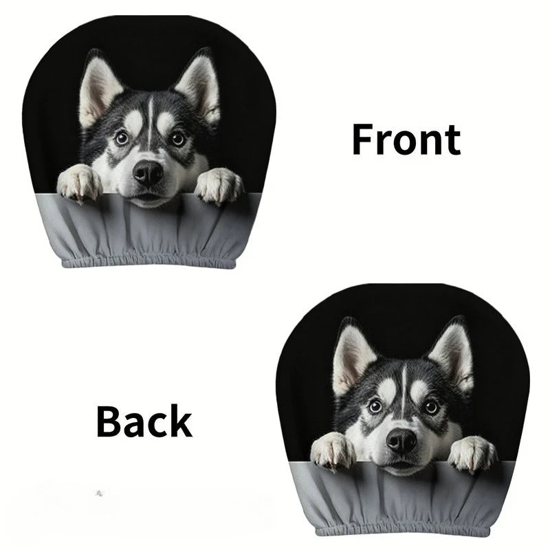 Husky Dog Print Car Headrest Cover 2pcs Cute Husky Pattern Easy Install Seat Protector